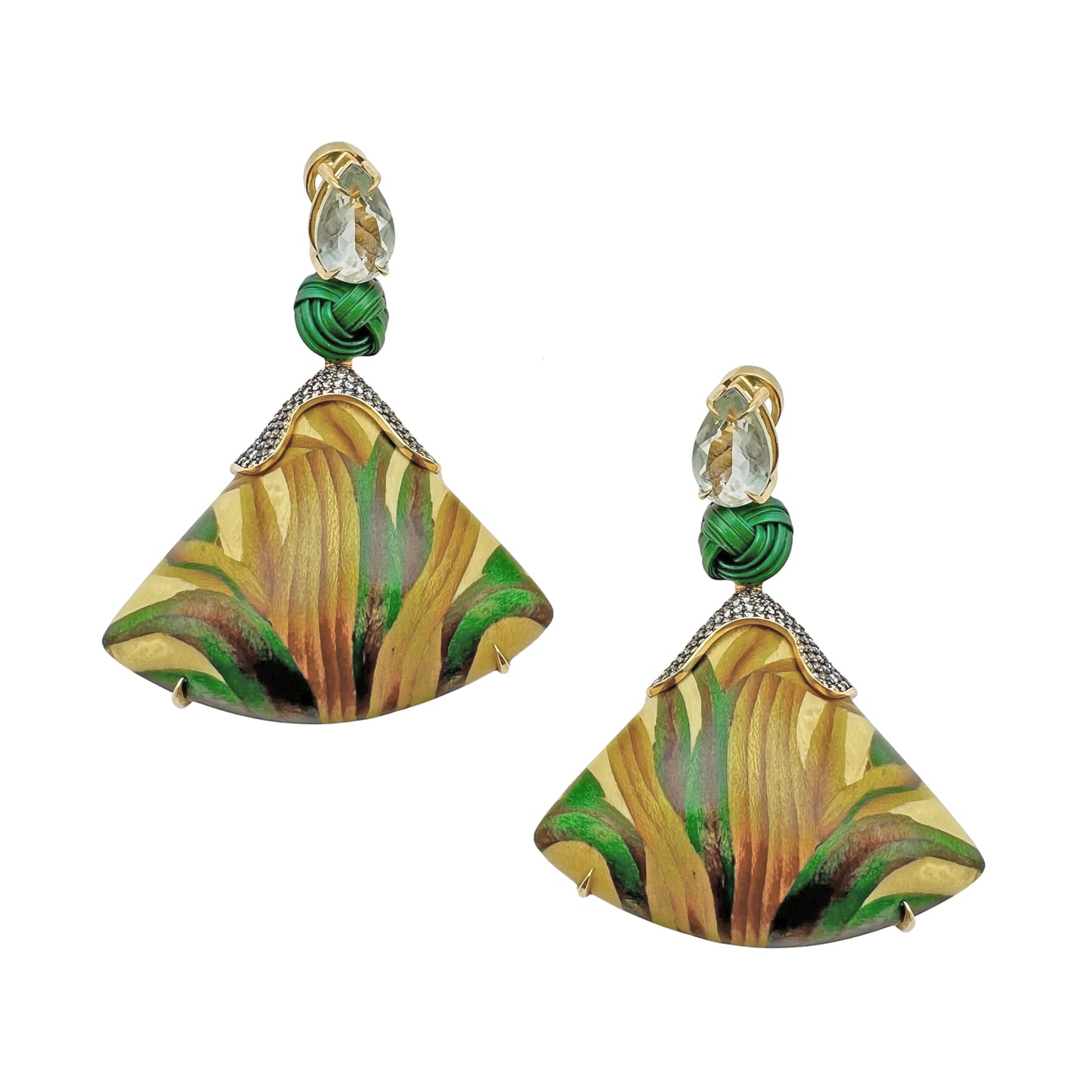 Silvia Furmanovich - 18k Gold Aquamarine Diamond Marquetry Wood Drop Earrings