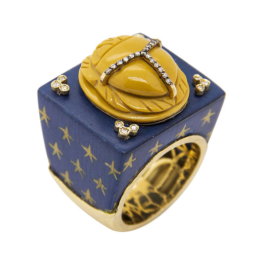 Silvia Furmanovich - 18k Gold Diamond Jasper Scarab Marquetry Ring