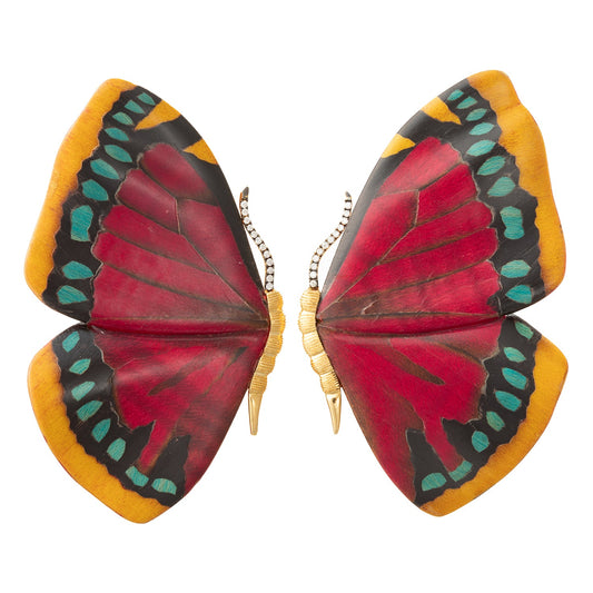 Silvia Furmanovich - 18k Gold Wood Marquetry Butterfly Earrings