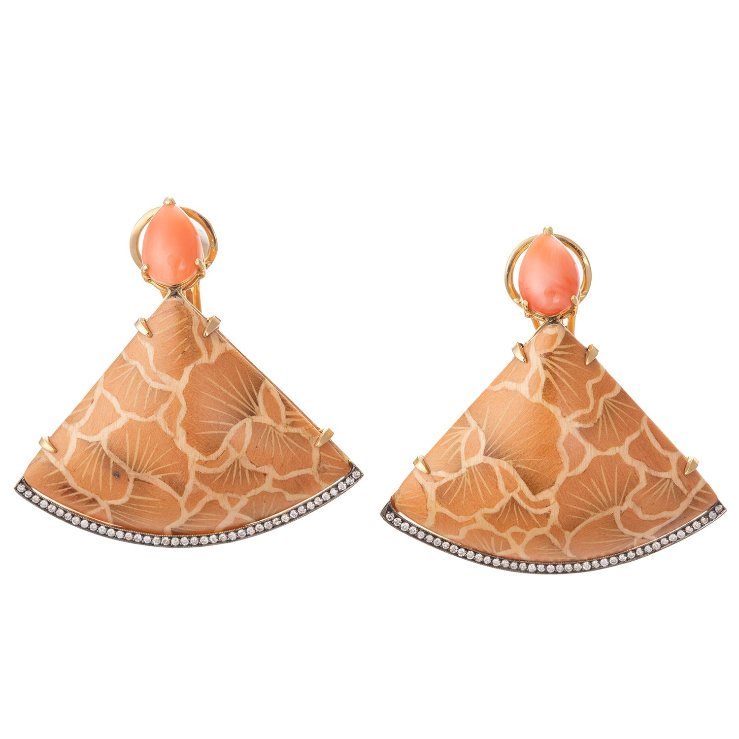 Silvia Furmanovich - Pink Opal Diamond Marquetry Wood Drop Earrings