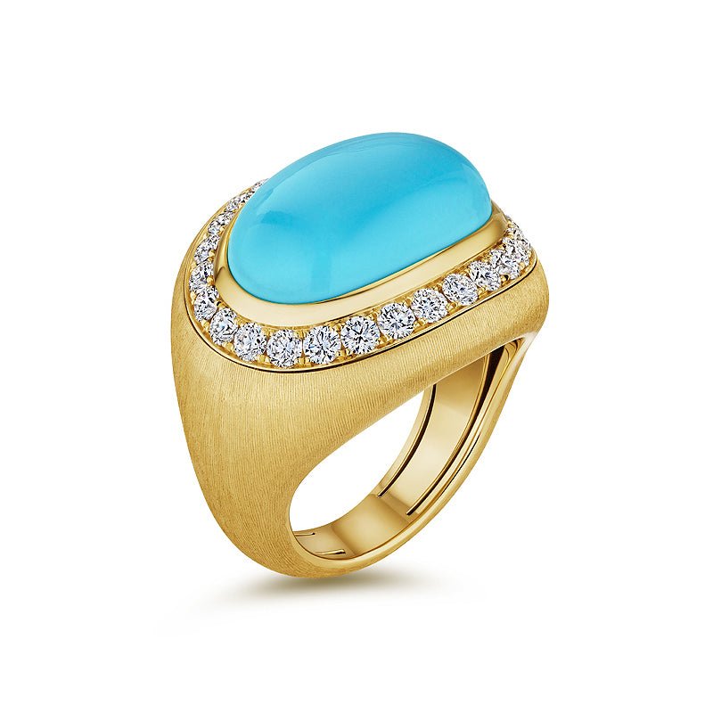 Sylvia Kontente - 18k Yellow Gold Turquoise Diamond Cocktail Ring