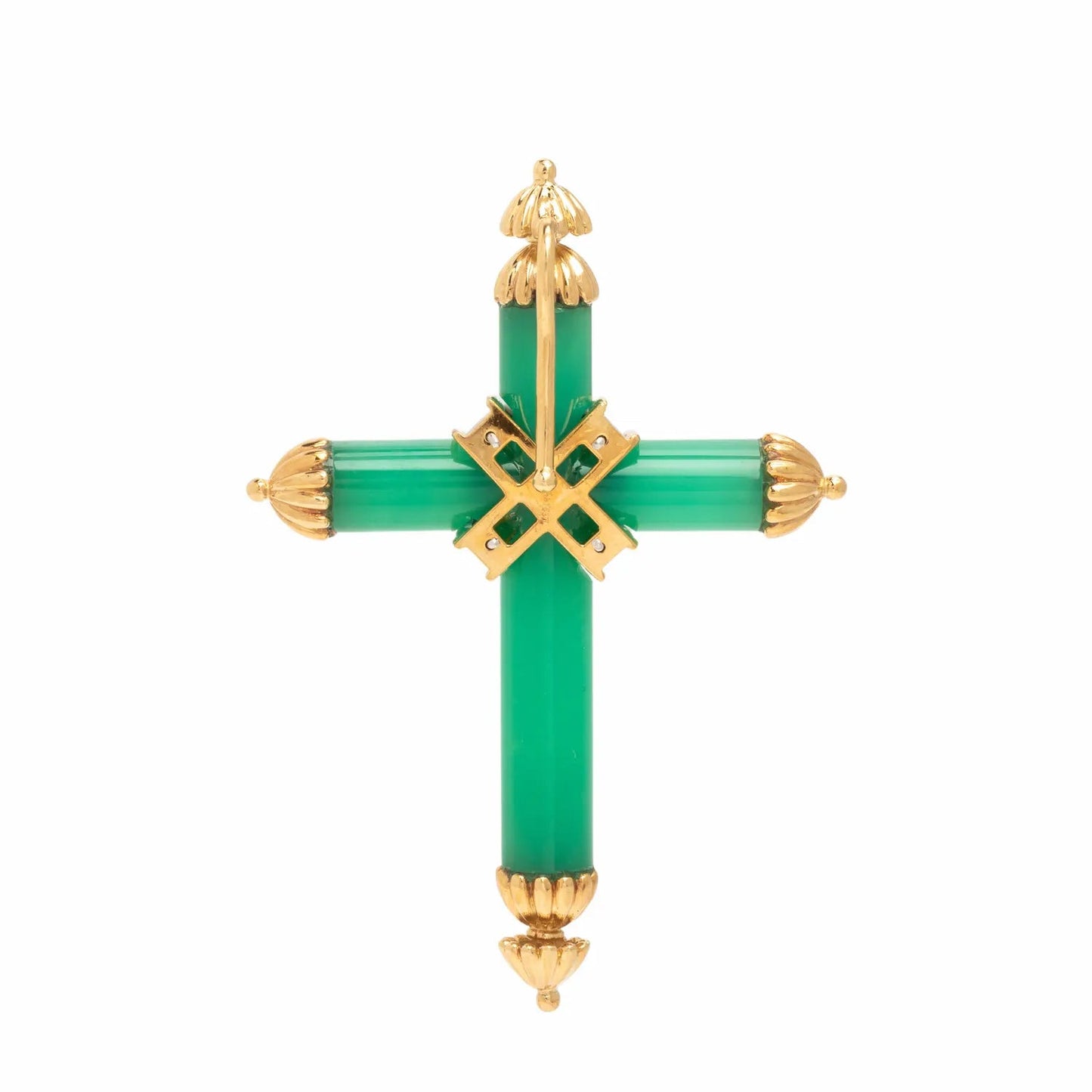 Tiffany & Co - 18k Gold Green Chalcedony Diamond Cross Pendant