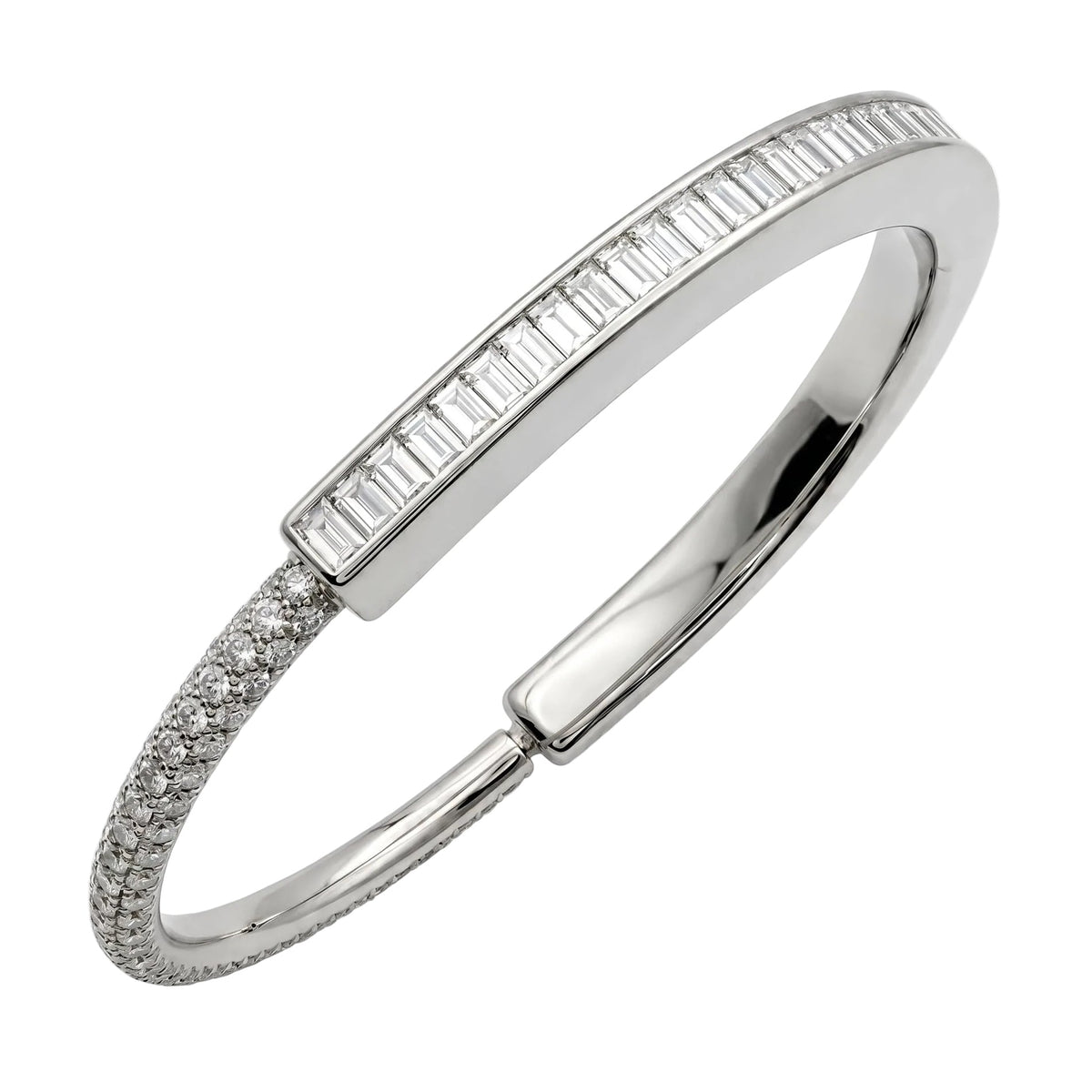 Tiffany & Co - 18K White Gold Baguette & Pavé Diamond Lock Bracelet