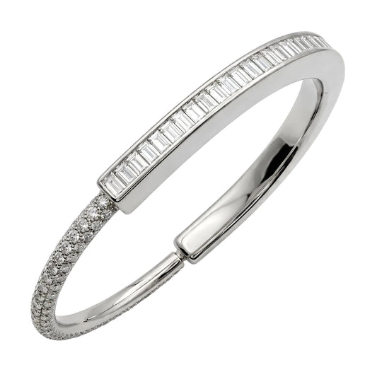 Tiffany & Co - 18K White Gold Baguette & Pavé Diamond Lock Bracelet