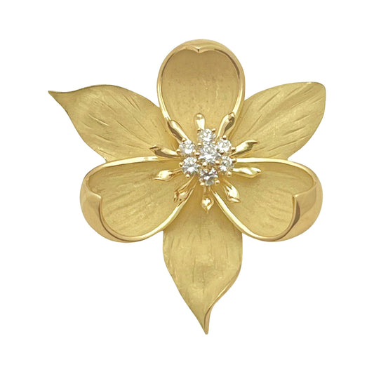 Tiffany & Co - 18k Yellow Gold Diamond Dogwood Flower Pendant Brooch