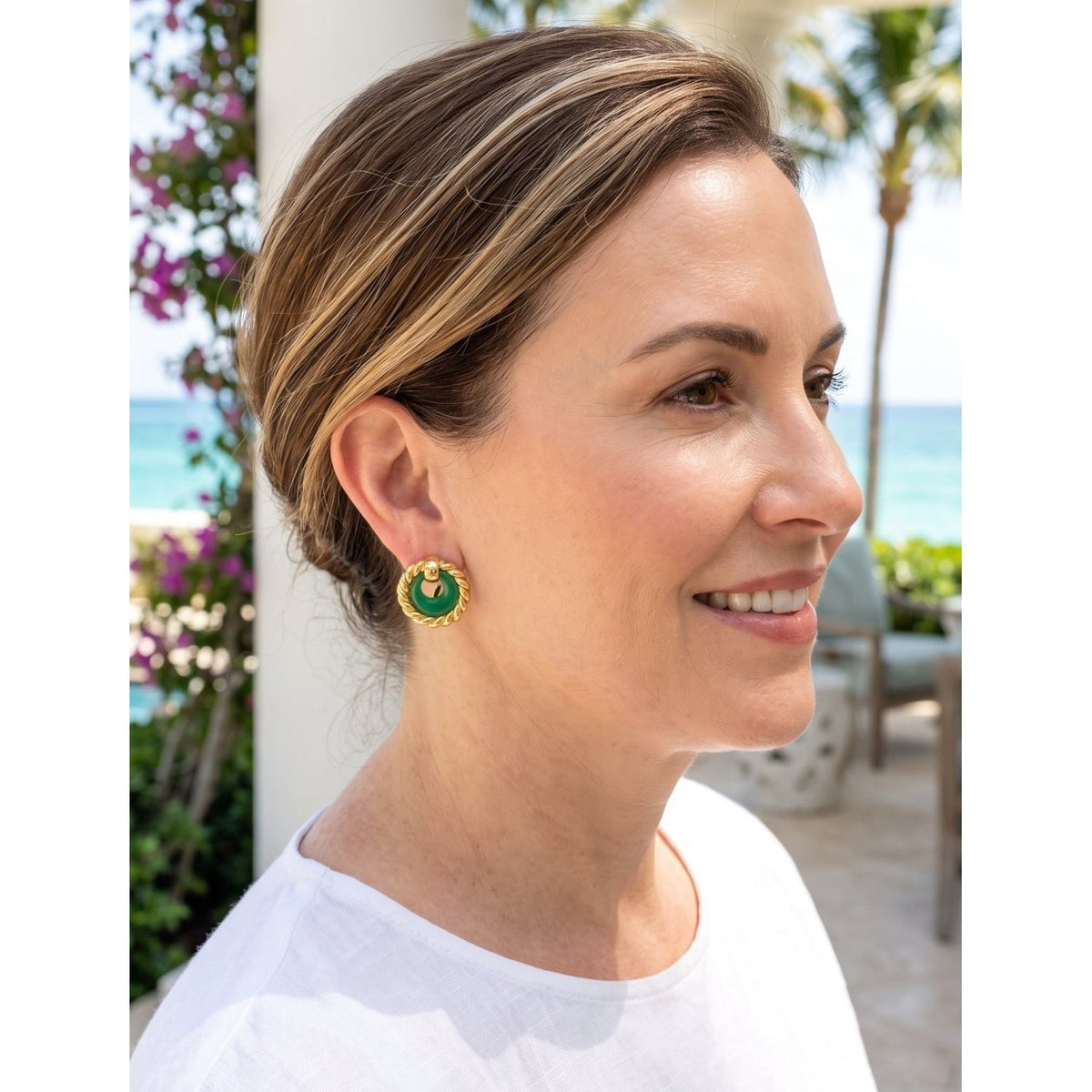 Tiffany & Co - 18k Yellow Gold Green Chalcedony Earrings