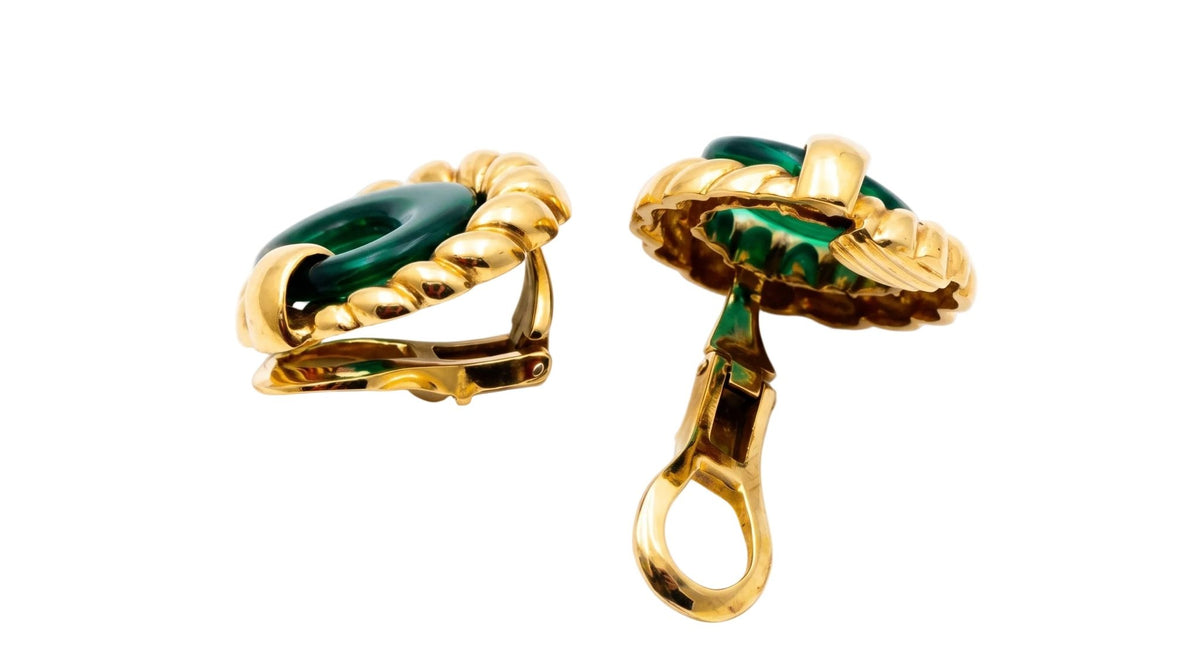 Tiffany & Co - 18k Yellow Gold Green Chalcedony Earrings