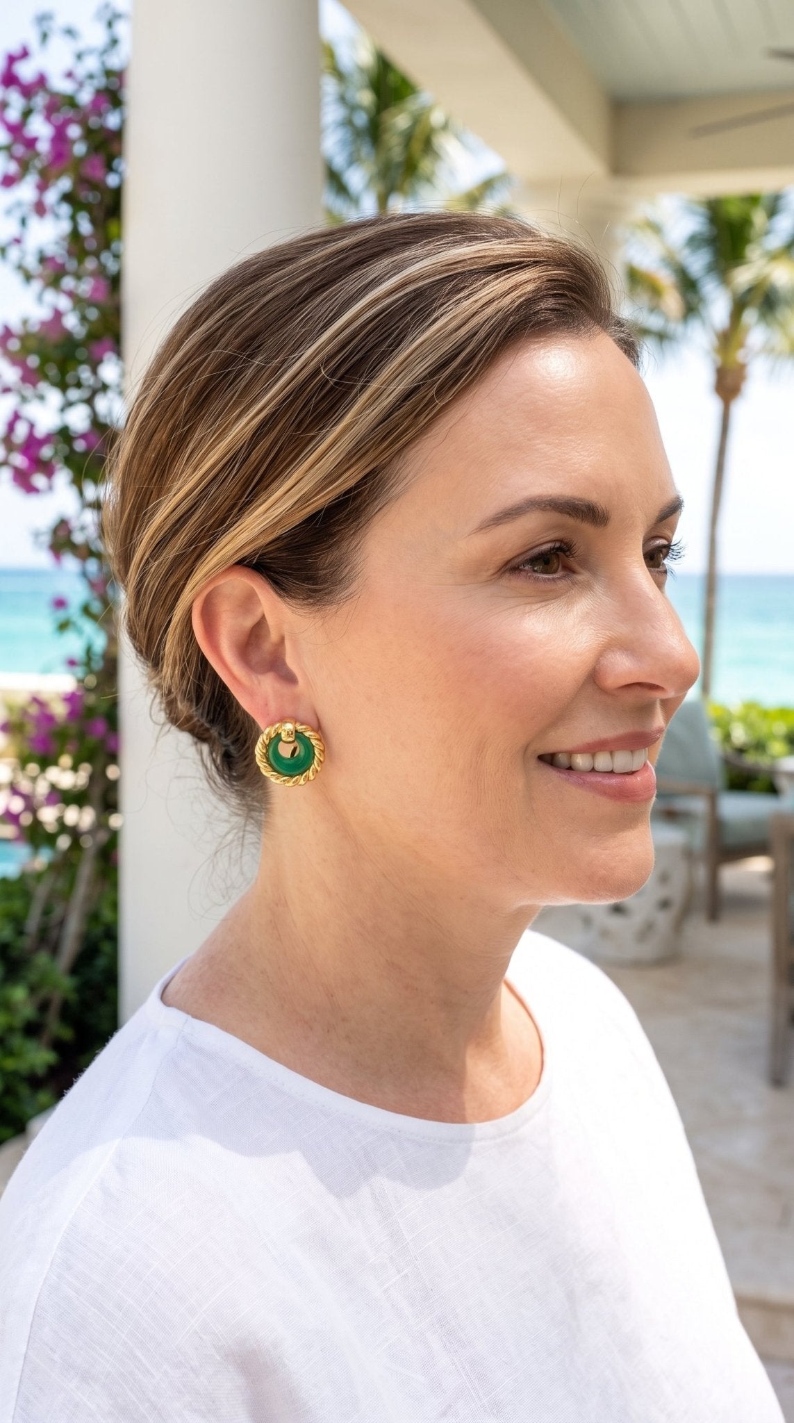 Tiffany & Co - 18k Yellow Gold Green Chalcedony Earrings