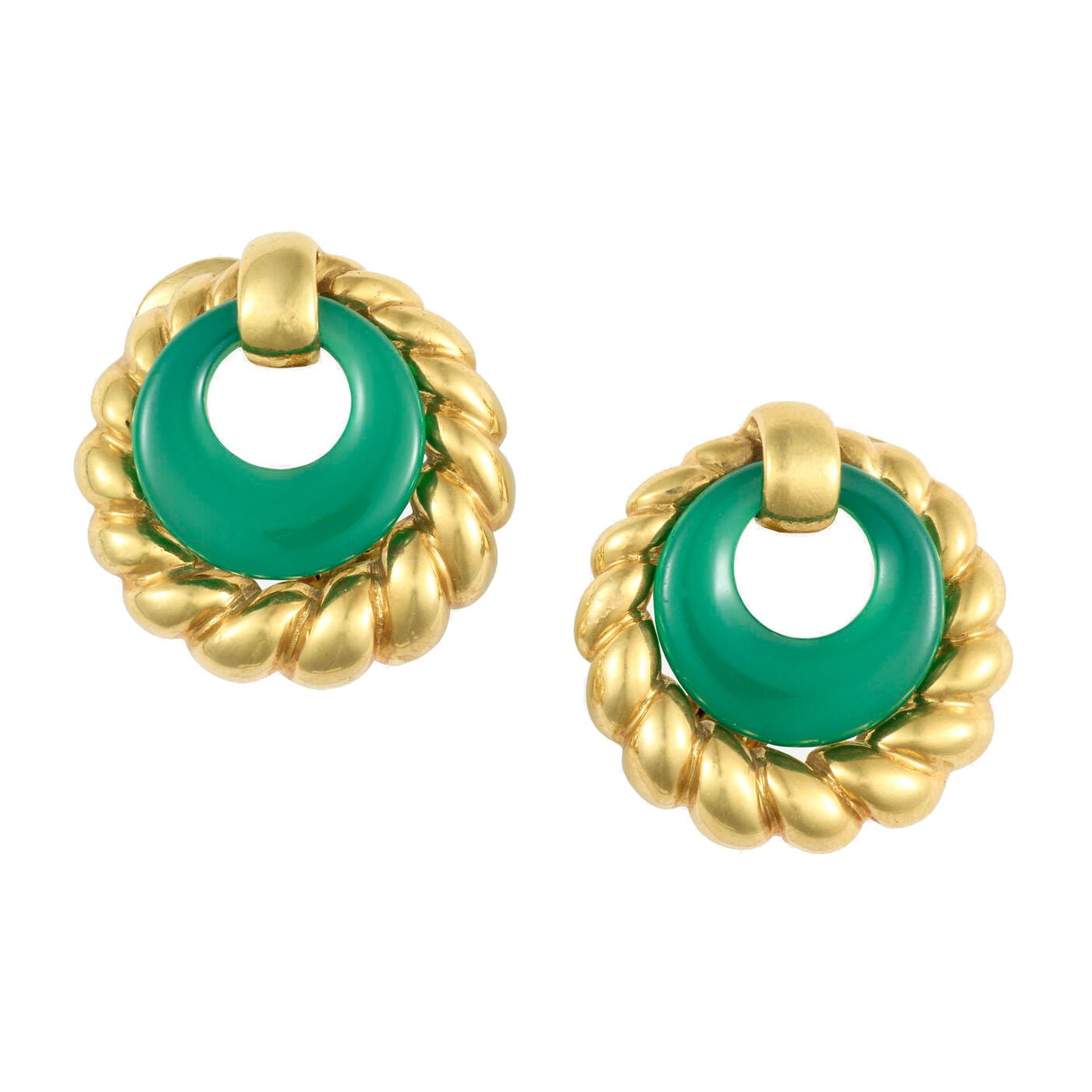 Tiffany & Co - 18k Yellow Gold Green Chalcedony Earrings