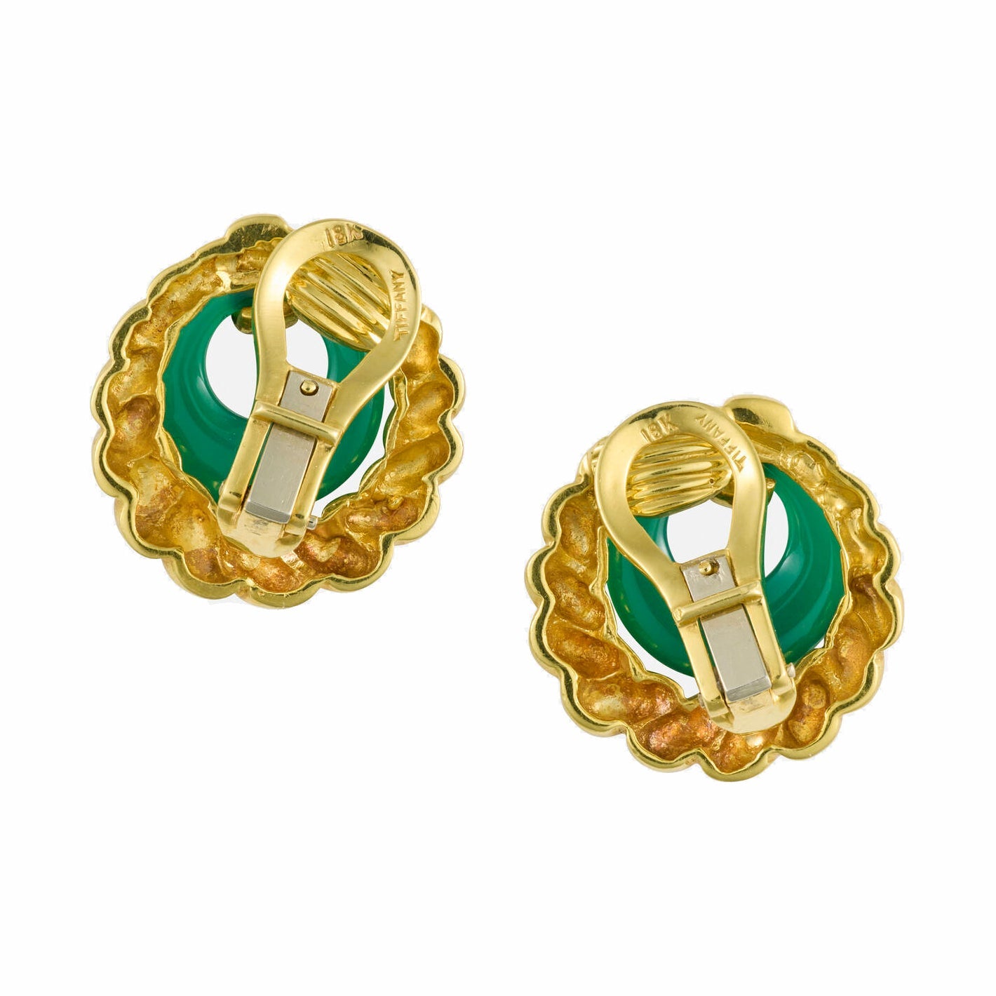 Tiffany & Co - 18k Yellow Gold Green Chalcedony Earrings