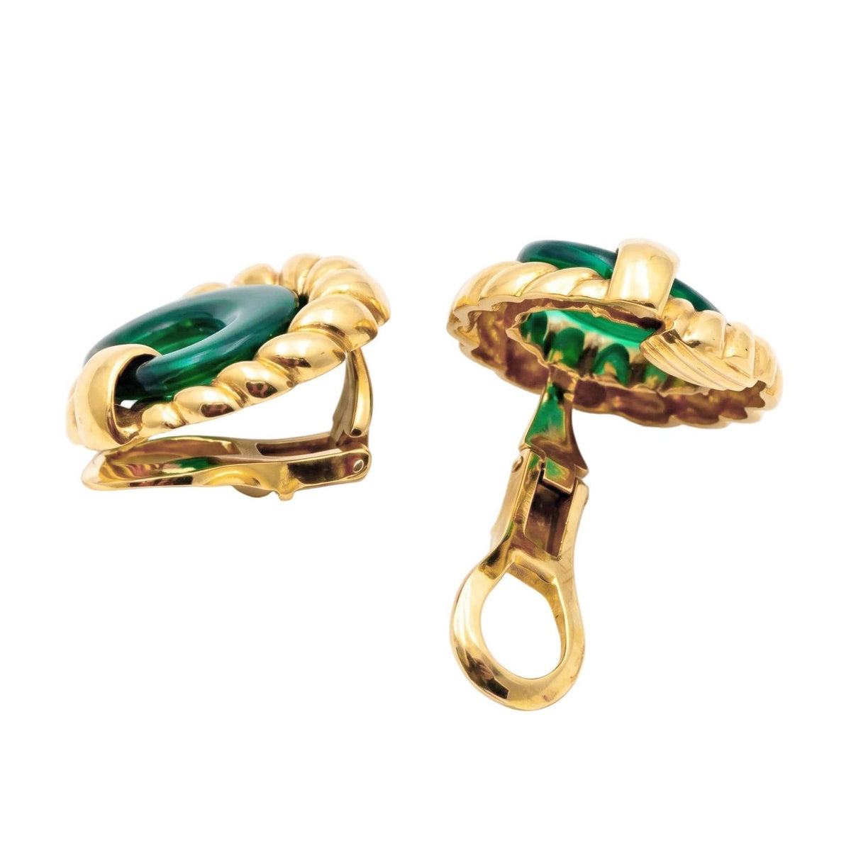 Tiffany & Co - 18k Yellow Gold Green Chalcedony Earrings