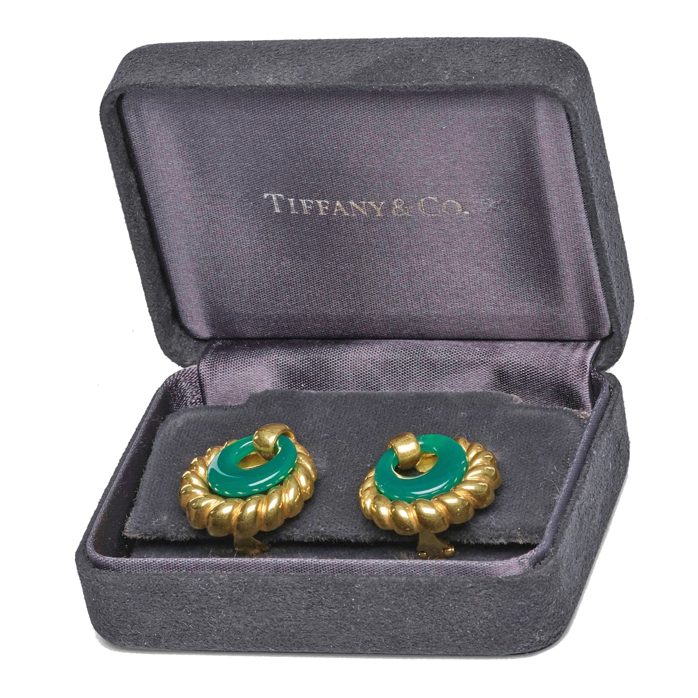 Tiffany & Co - 18k Yellow Gold Green Chalcedony Earrings