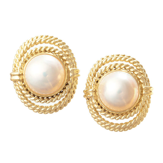 Tiffany & Co - 18k Yellow Gold Mabe Pearl Clip Earrings