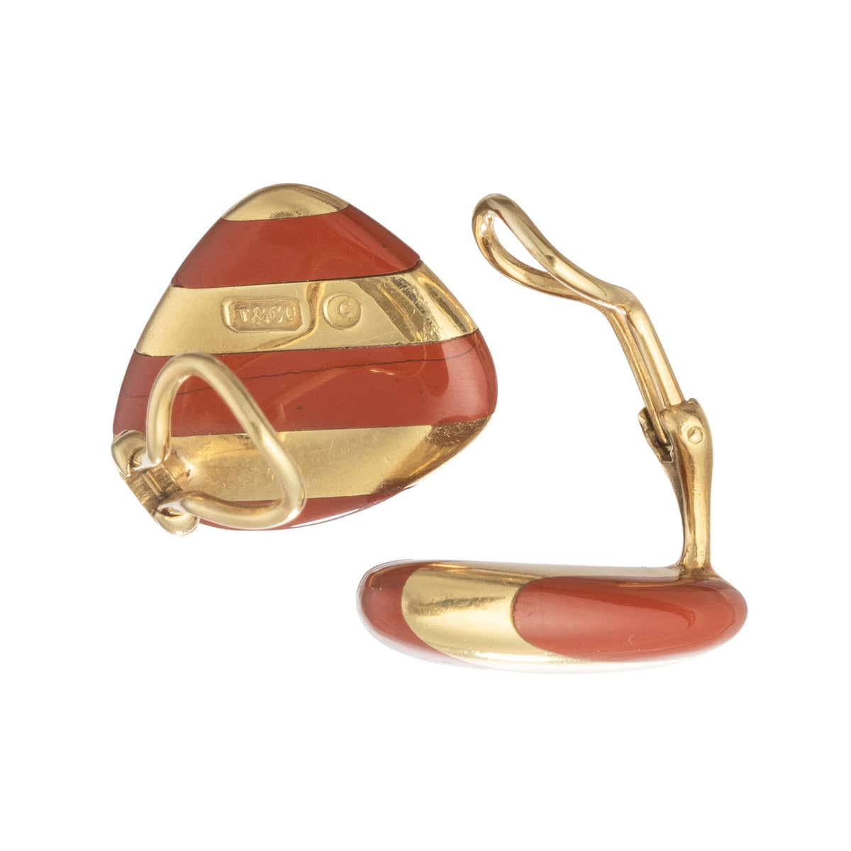 Tiffany & Co - Angela Cummings 18k Yellow Gold Carnelian Striped Earrings
