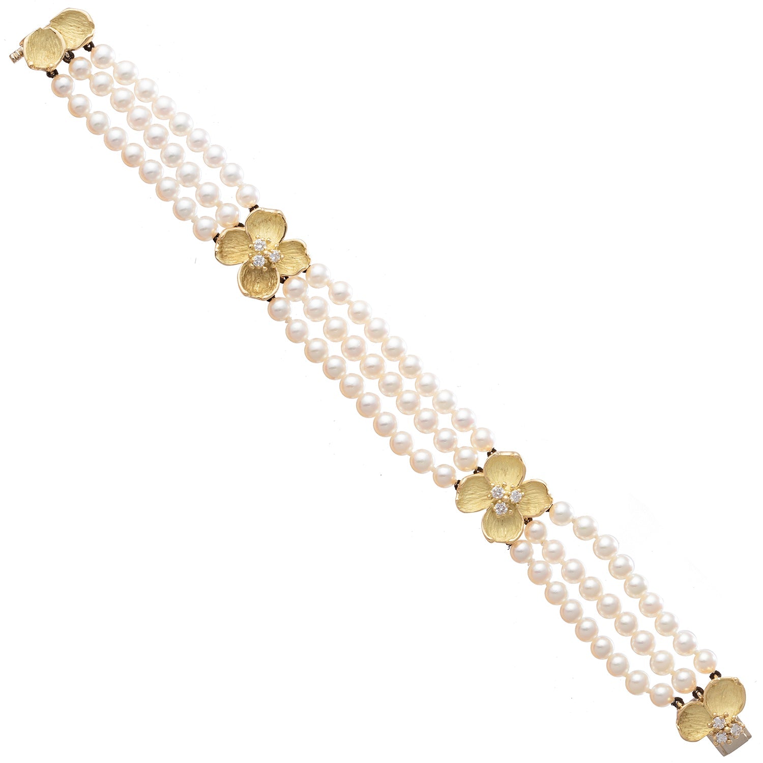 Tiffany & Co - Pearl 18k Gold Diamond Dogwood Flower Bracelet