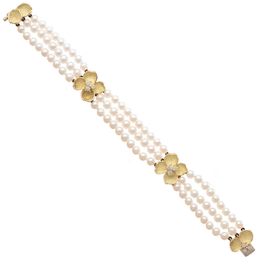 Tiffany & Co - Pearl 18k Gold Diamond Dogwood Flower Bracelet