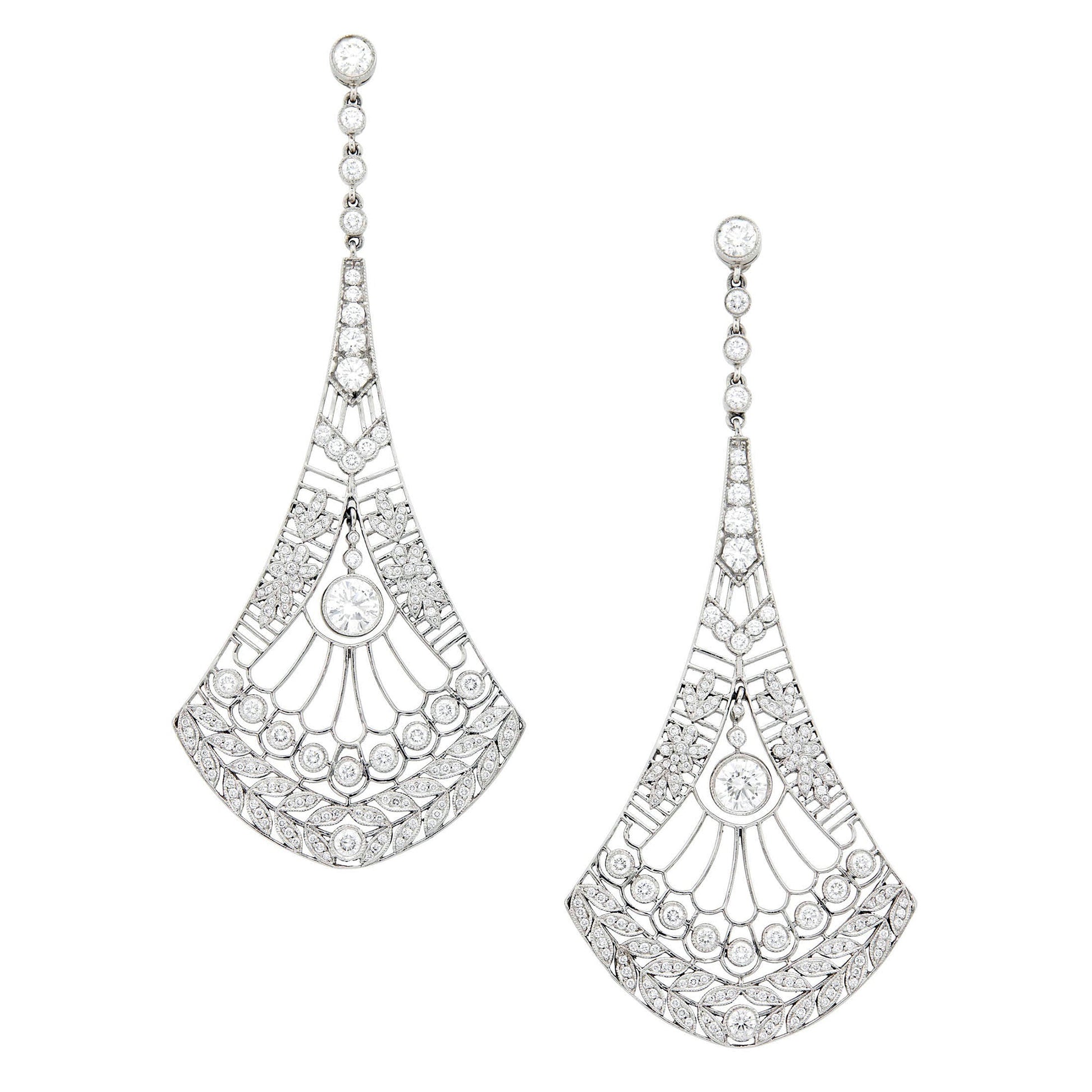 Tiffany & Co - Platinum Diamond Archival Fan Drop Earrings