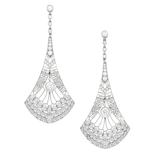 Tiffany & Co - Platinum Diamond Archival Fan Drop Earrings