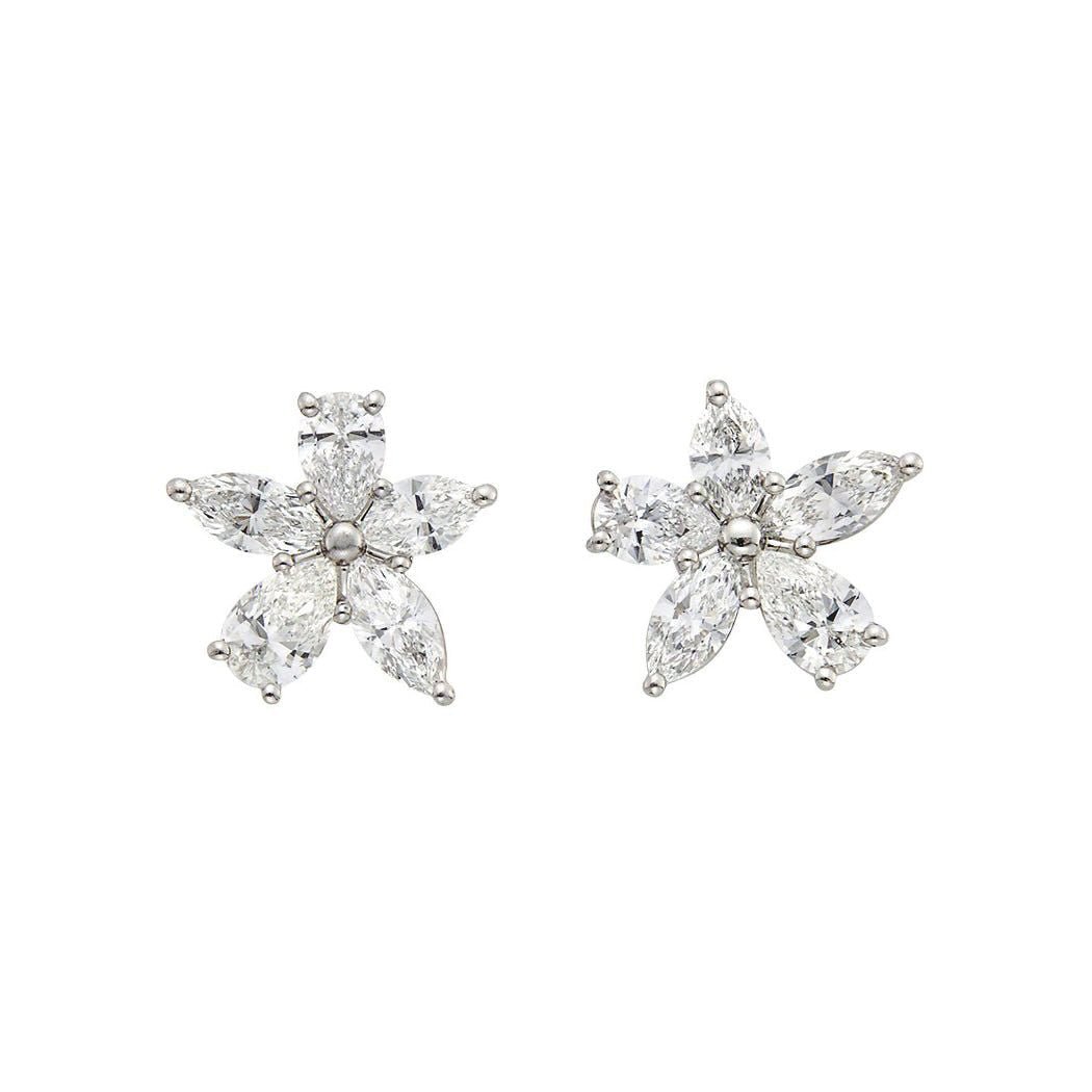 Tiffany & Co - Platinum Mixed Diamond Cluster Victoria Cluster Earrings