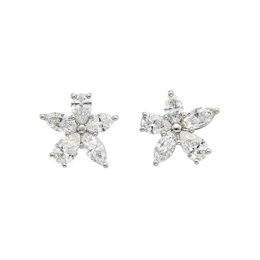 Tiffany & Co - Platinum Mixed Diamond Cluster Victoria Cluster Earrings