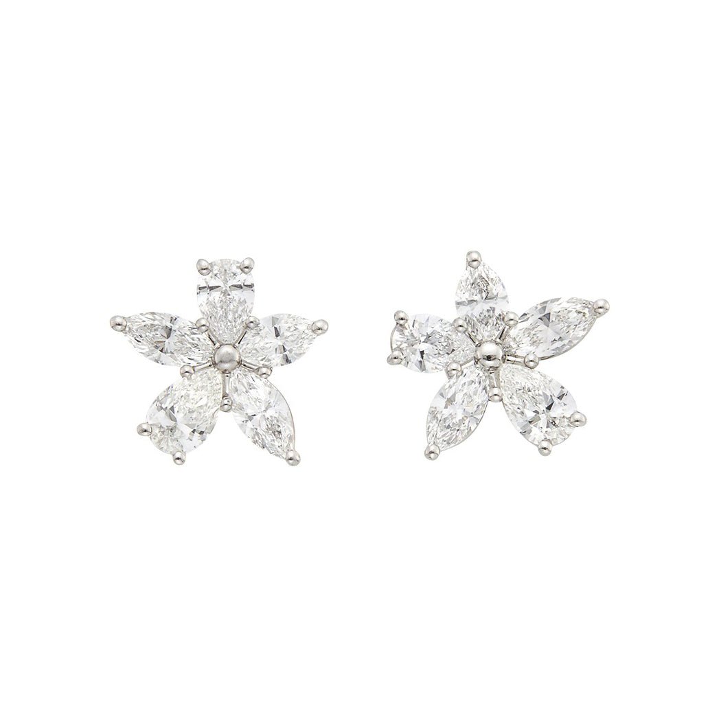 Tiffany & Co - Platinum Mixed Diamond Cluster Victoria Cluster Earrings