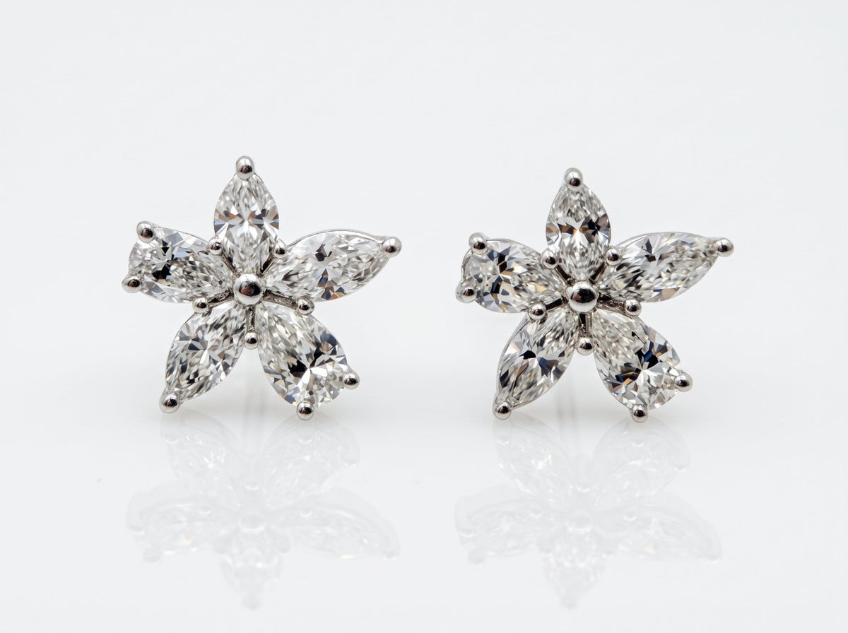 Tiffany & Co - Platinum Mixed Diamond Cluster Victoria Cluster Earrings