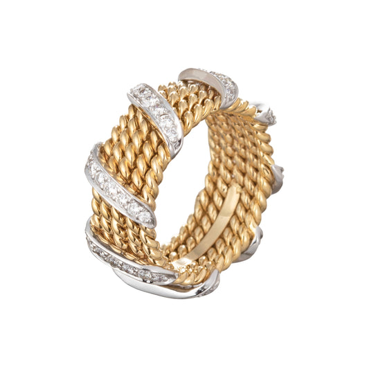 Tiffany & Co - Schlumberger 18k Gold Platinum Diamond Band Ring