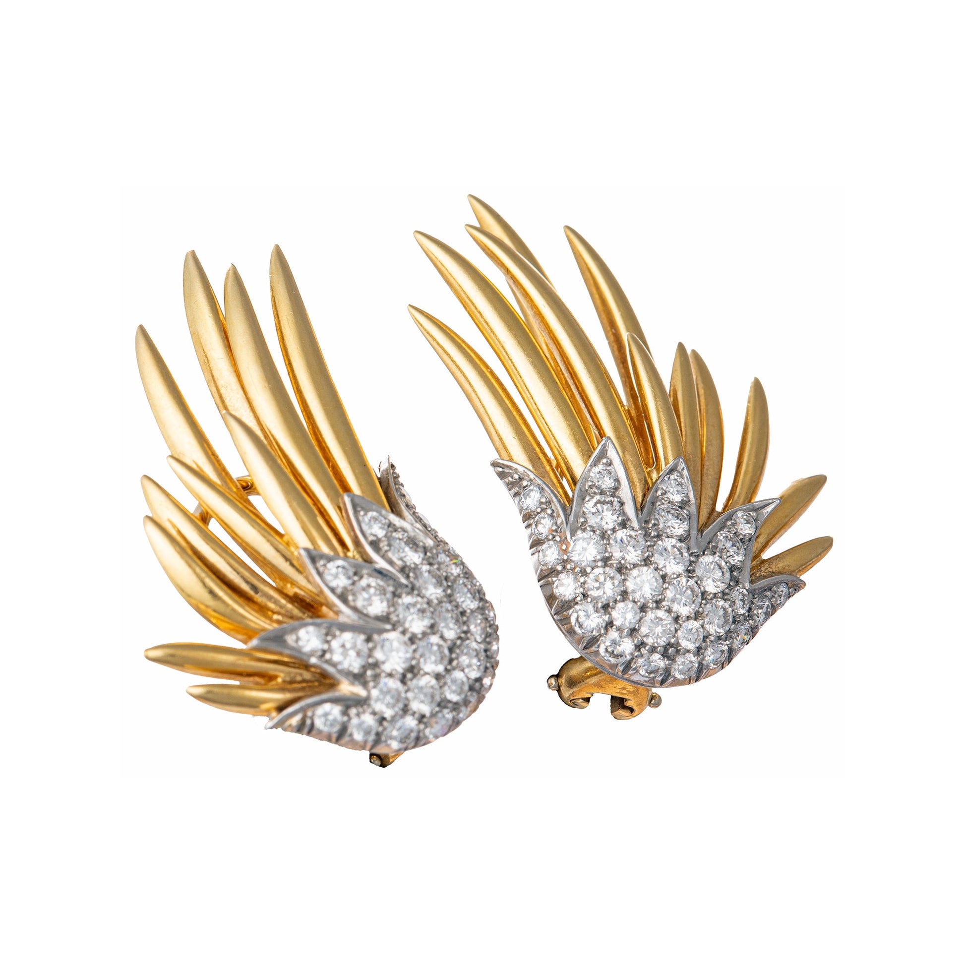 Tiffany & Co - Schlumberger 18k Gold Platinum Diamond Flame Earrings