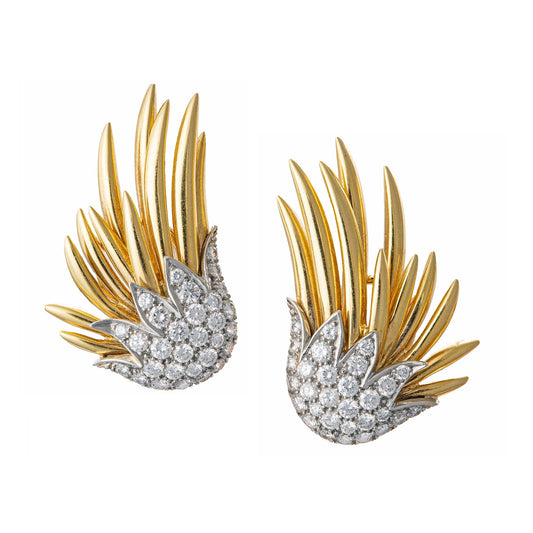 Tiffany & Co - Schlumberger 18k Gold Platinum Diamond Flame Earrings