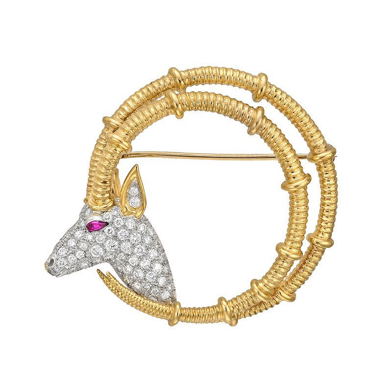Tiffany & Co - Schlumberger 18k Gold Platinum Diamond Ibex Brooch