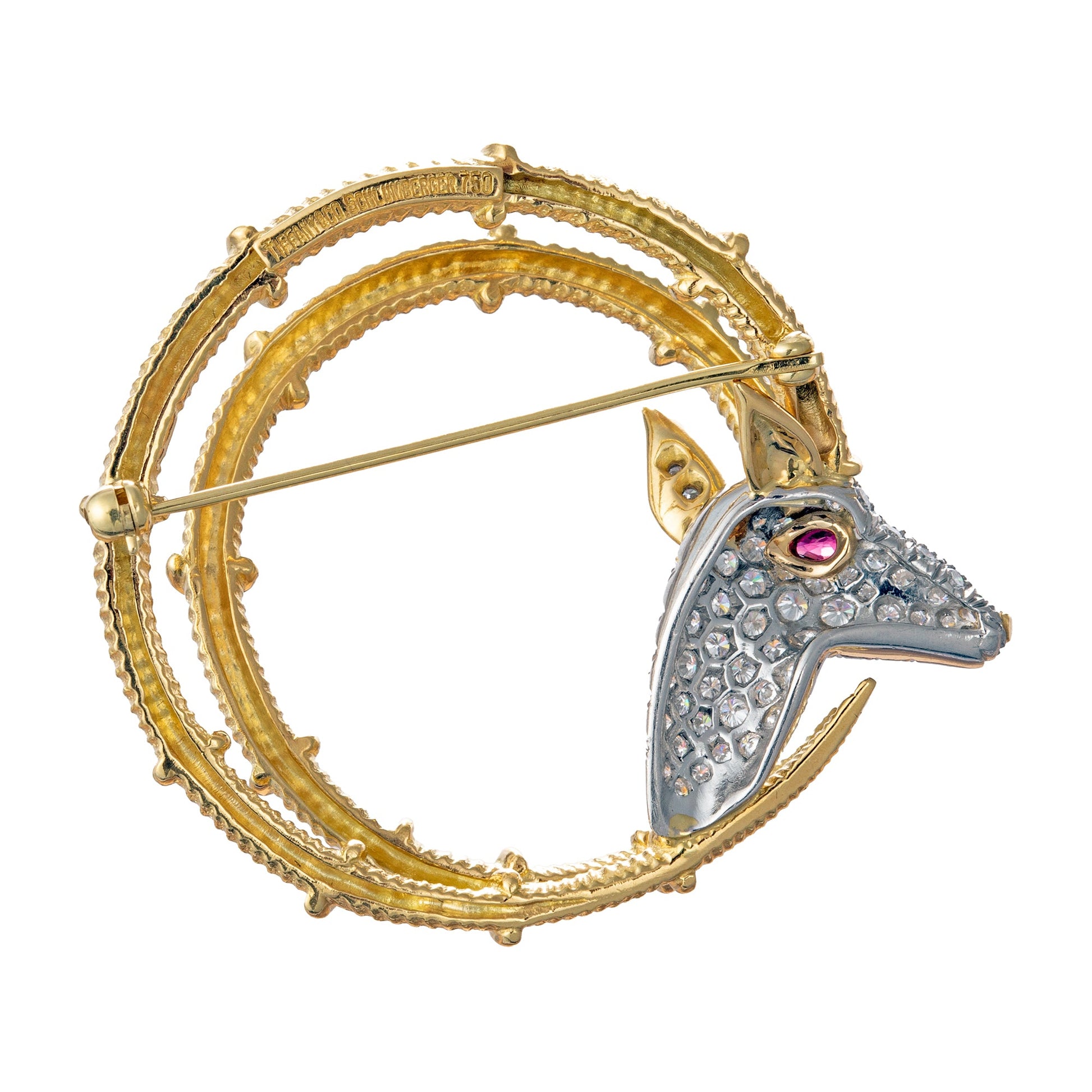 Tiffany & Co - Schlumberger 18k Gold Platinum Diamond Ibex Brooch