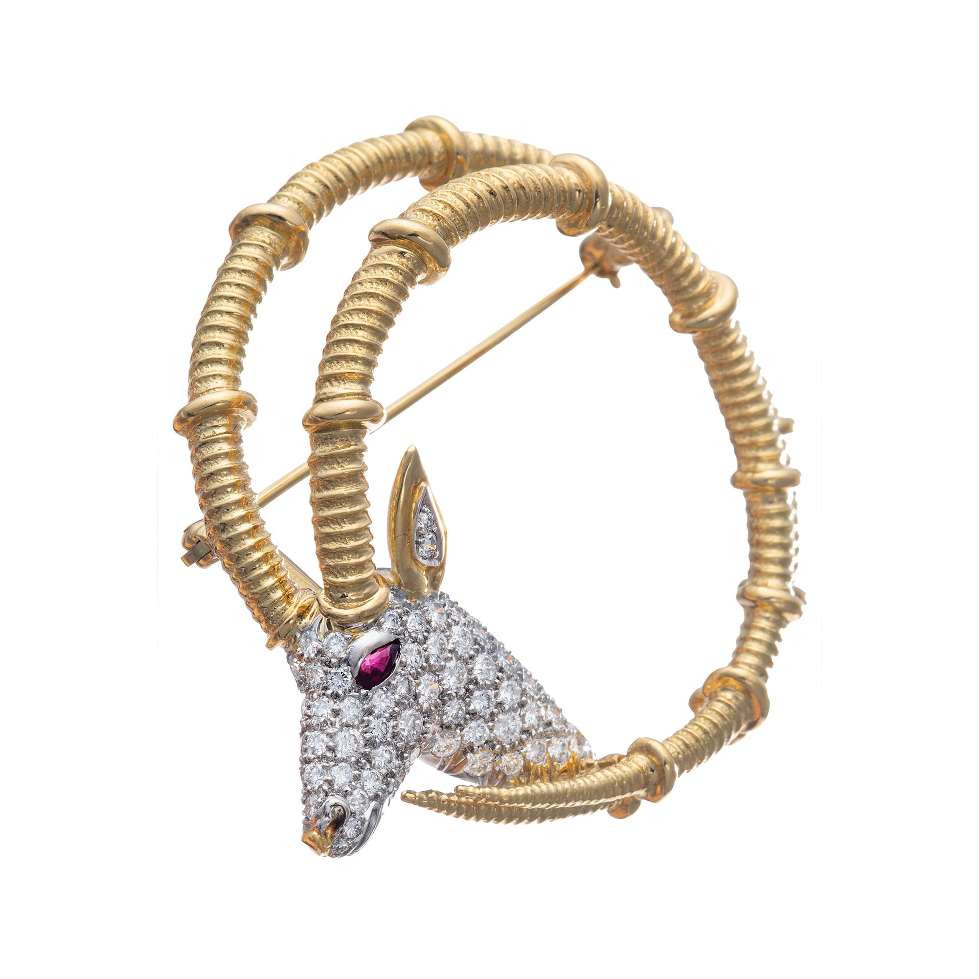 Tiffany & Co - Schlumberger 18k Gold Platinum Diamond Ibex Brooch