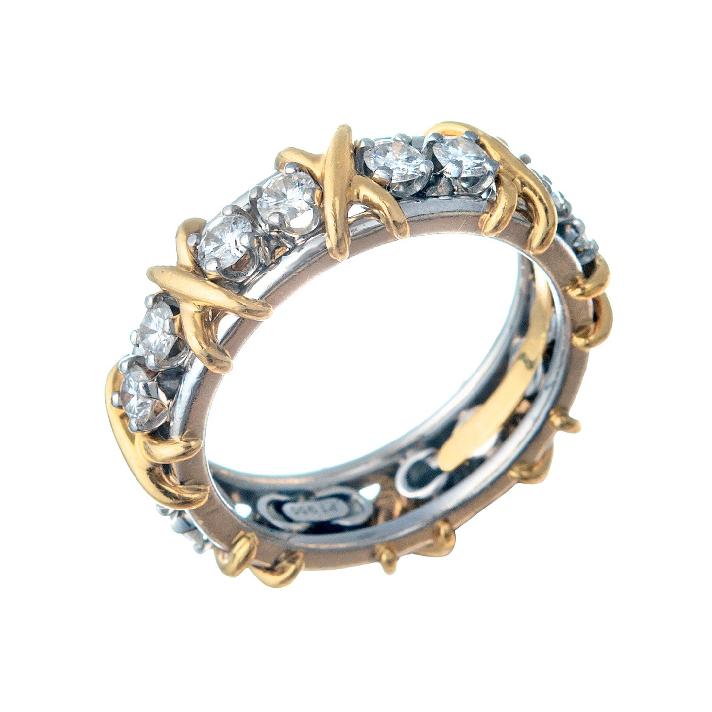 Tiffany & Co - Schlumberger 18k Gold Platinum Diamond Sixteen Stone Ring