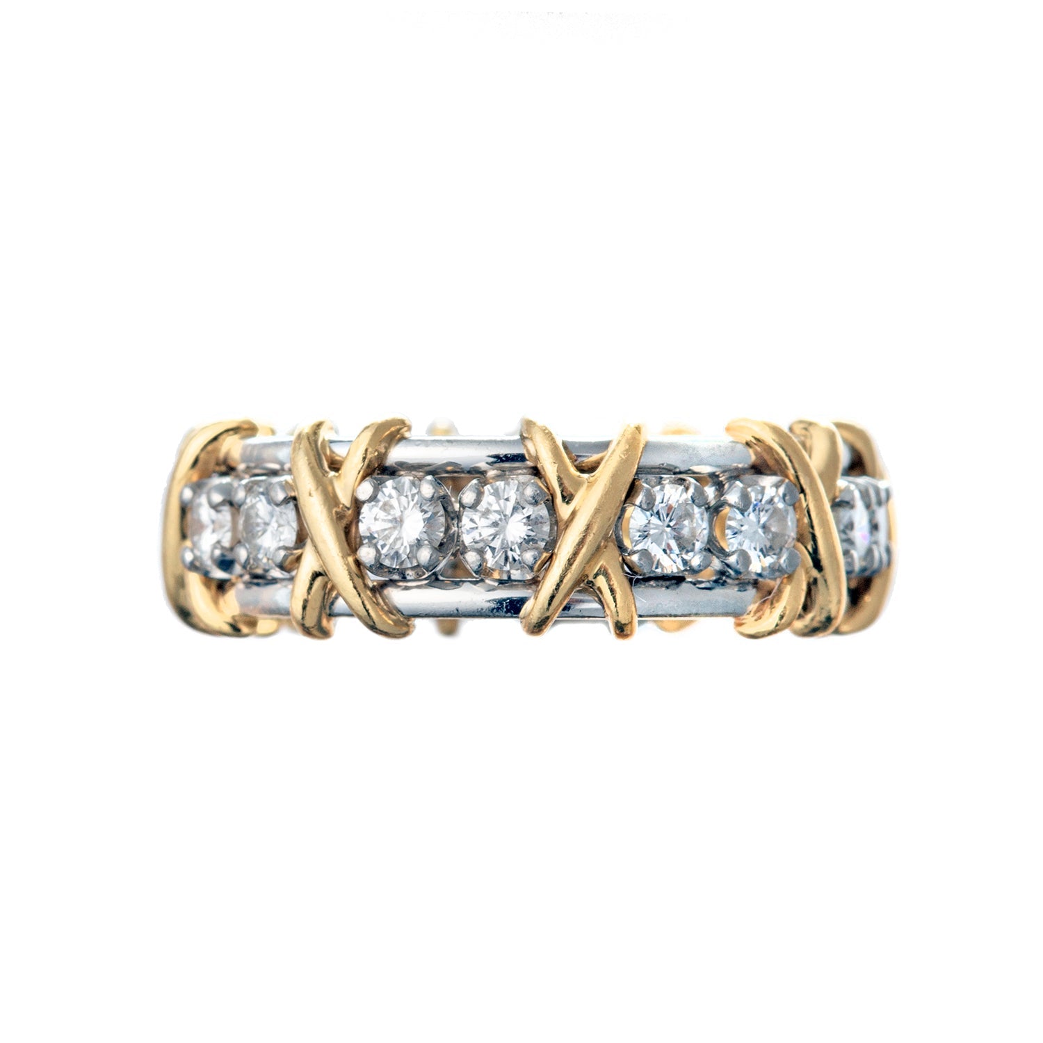 Tiffany & Co - Schlumberger 18k Gold Platinum Diamond Sixteen Stone Ring