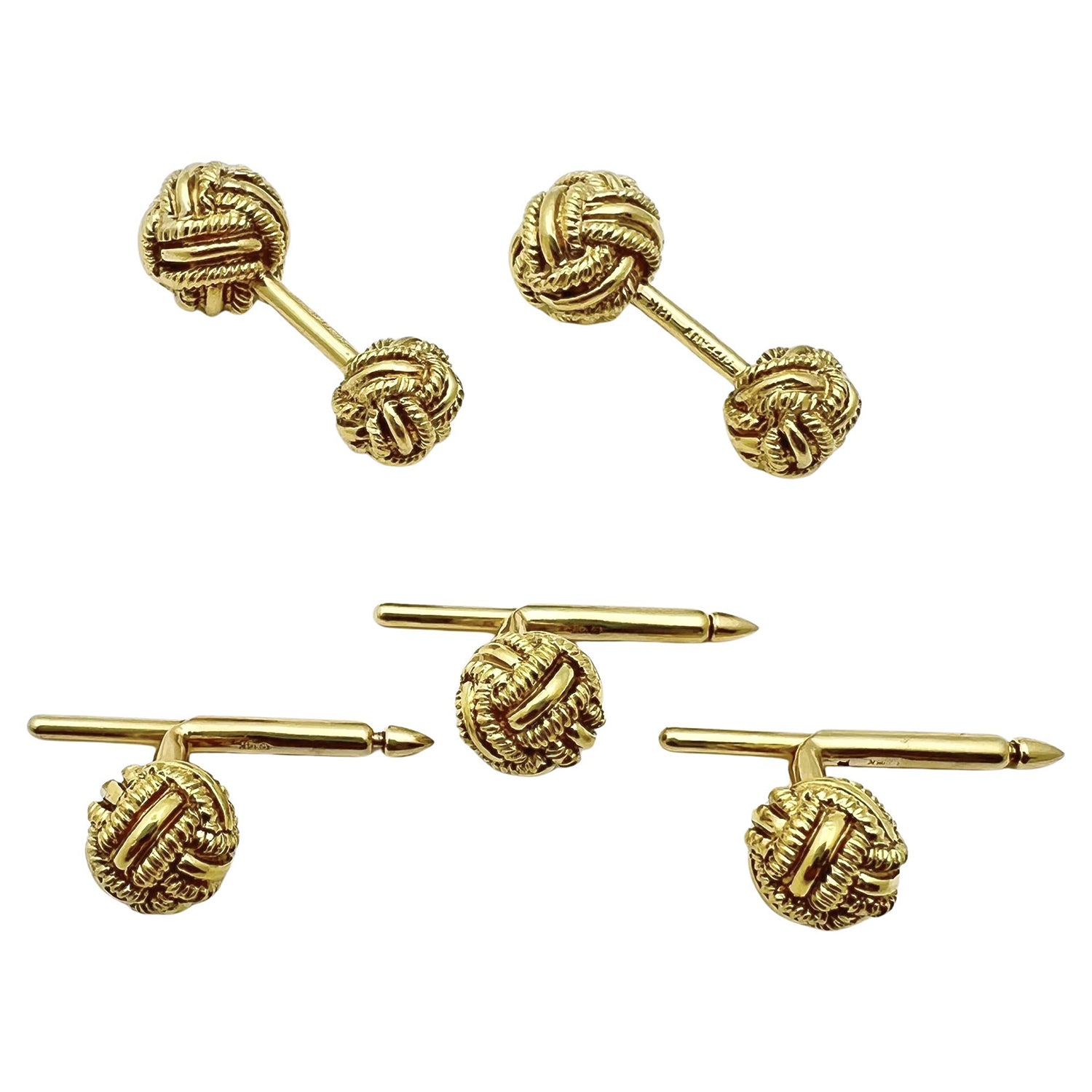 Tiffany & Co - Schlumberger 18k Gold Rope Knot Cufflink Stud Set