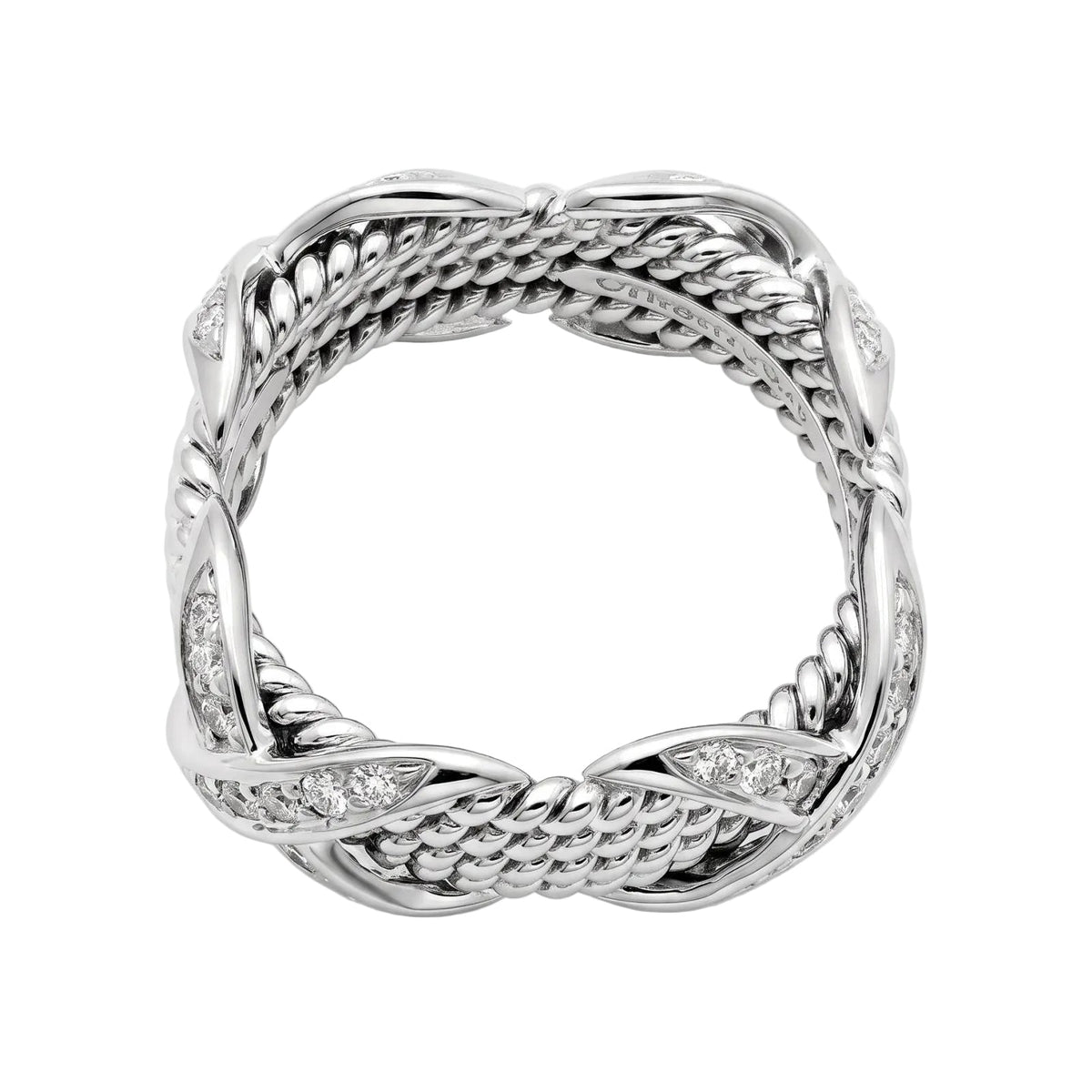 Tiffany & Co - Schlumberger 18k White Gold Diamond Four-Row Rope 'X' Ring