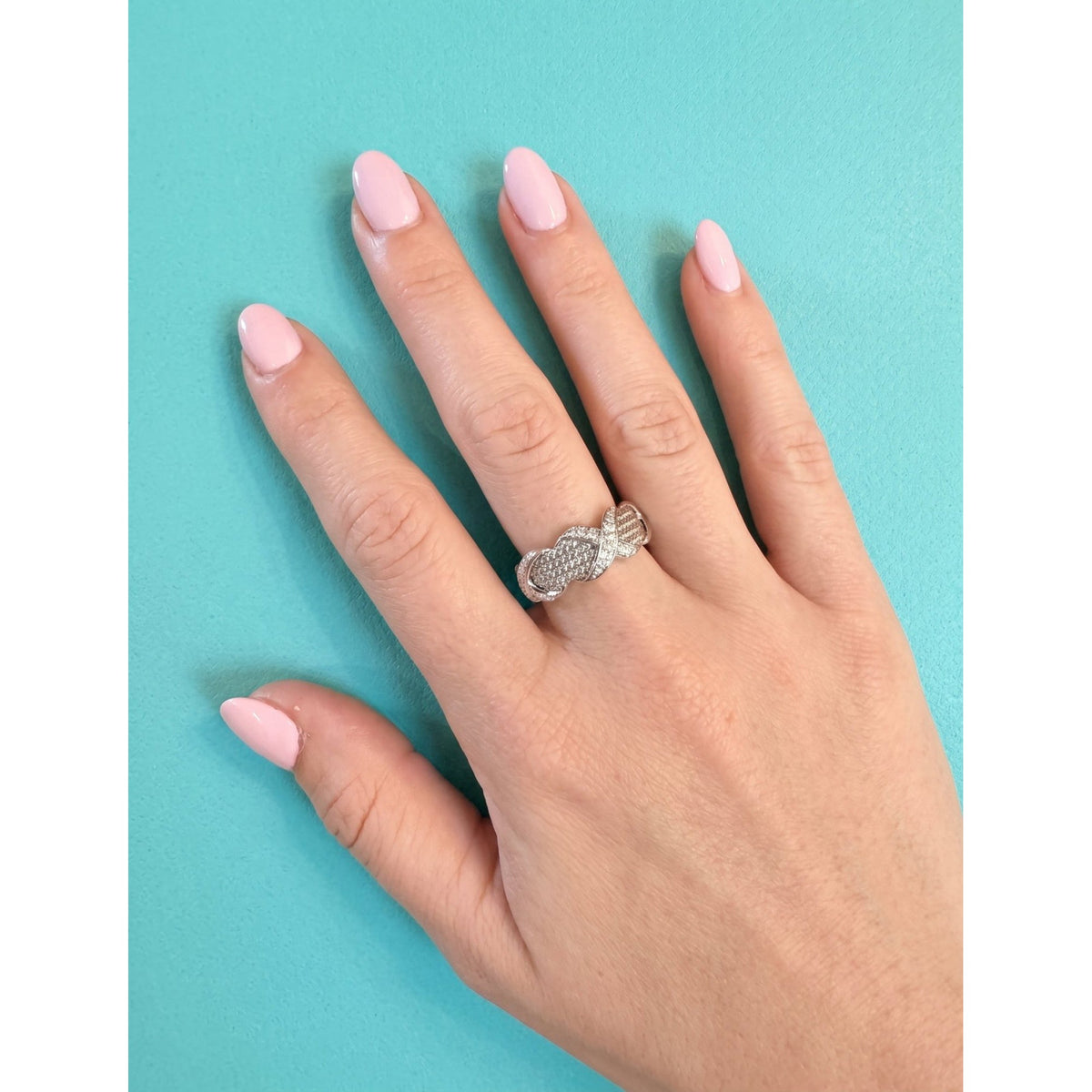 Tiffany & Co - Schlumberger 18k White Gold Diamond Four-Row Rope 'X' Ring