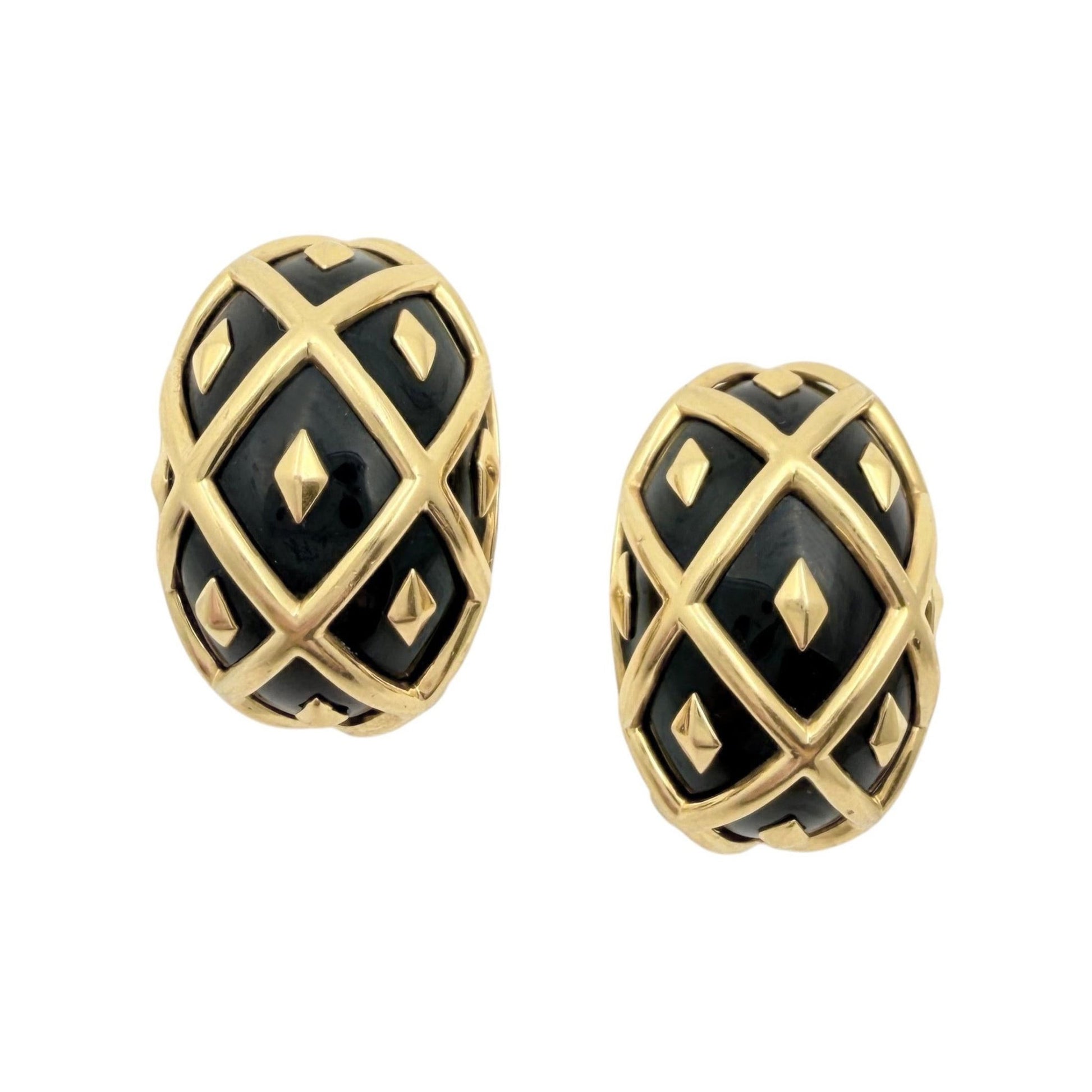 Tiffany & Co - Schlumberger 18k Yellow Gold Black Enamel Croisillon Earrings
