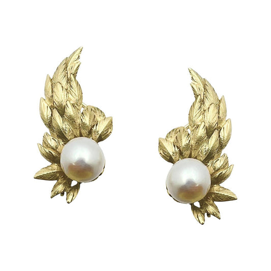 Tiffany & Co - Schlumberger 18k Yellow Gold Pearl Wing Earrings