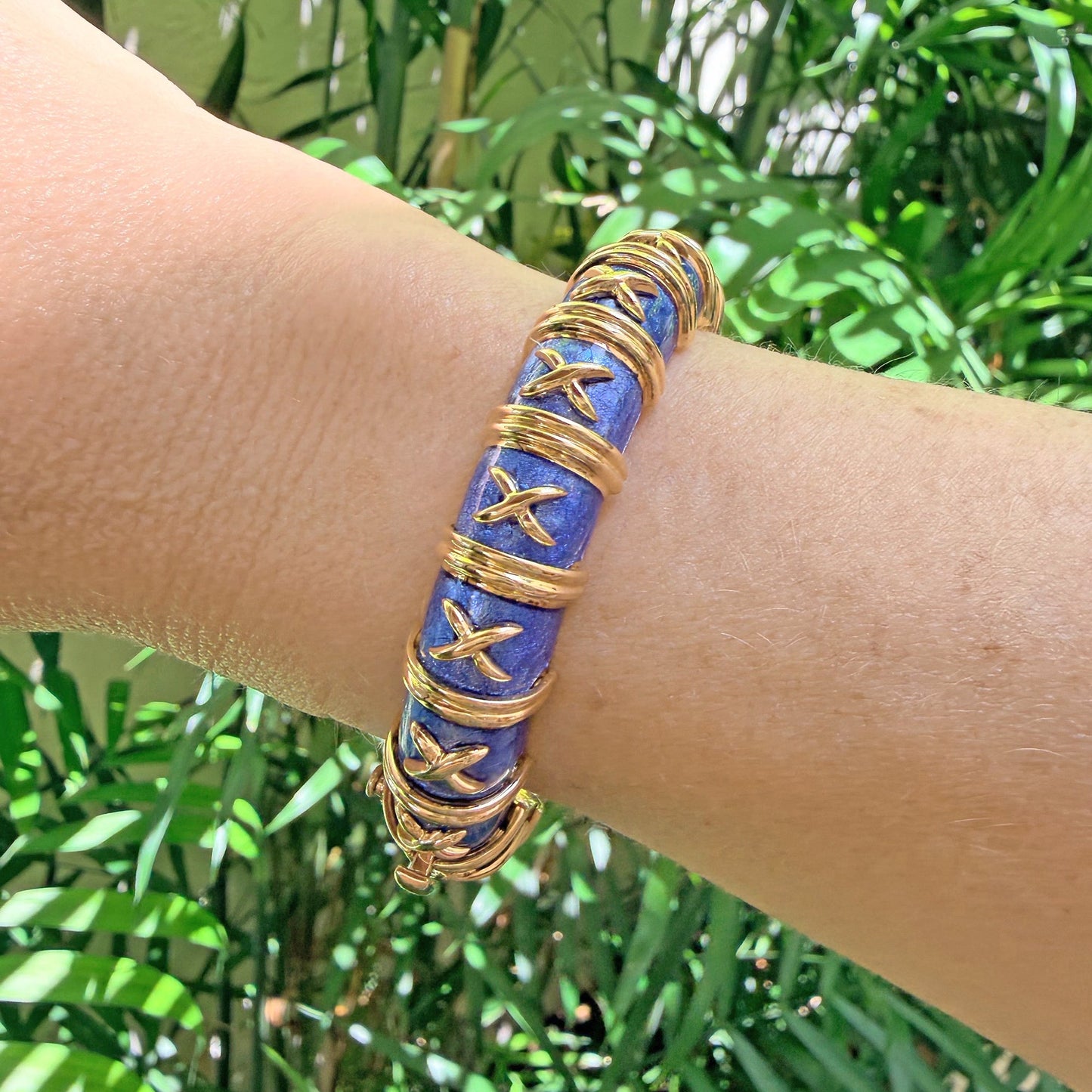 Tiffany & Co - Schlumberger Croisillon Periwinkle Blue Enamel Bangle