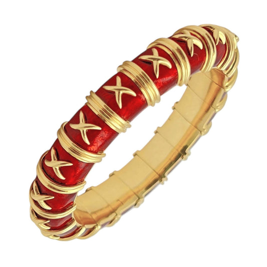 Tiffany & Co - Schlumberger Croisillon Red Enamel Bangle Bracelet