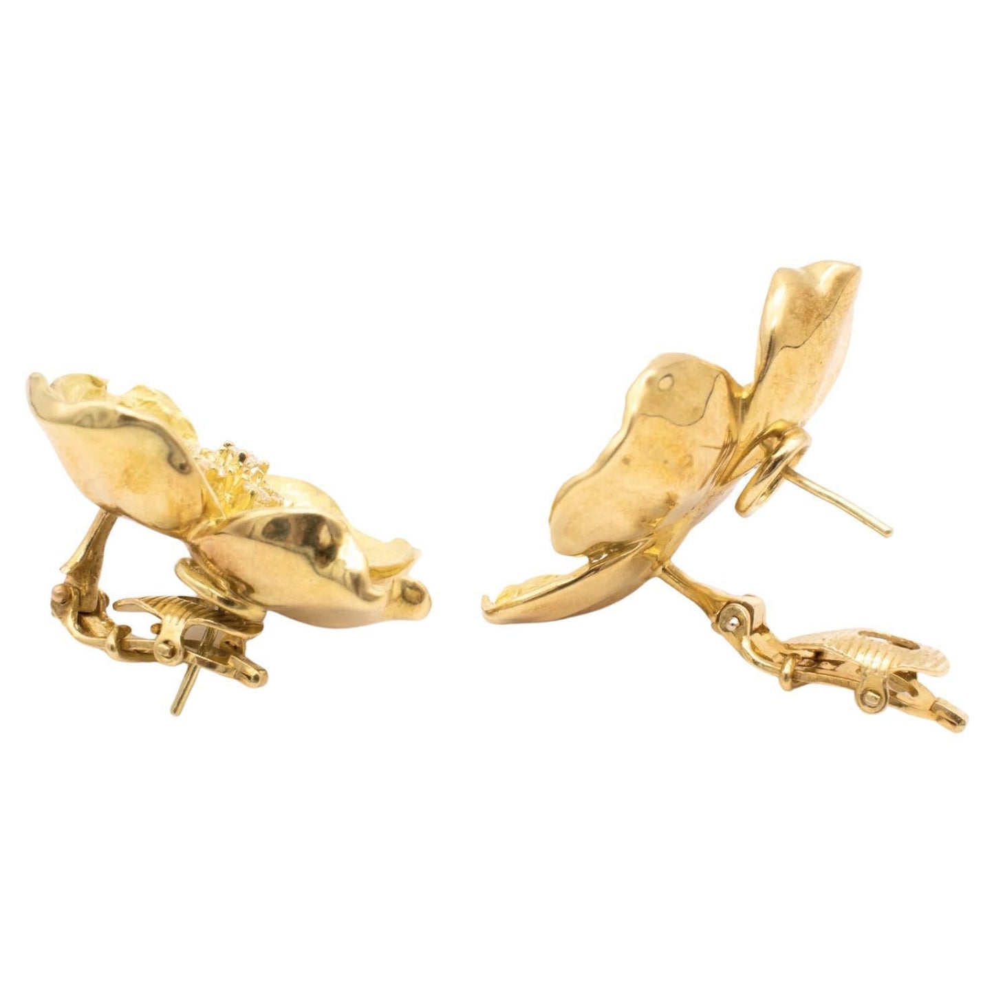 18k Yellow Gold Diamond Large Dogwood Earrings