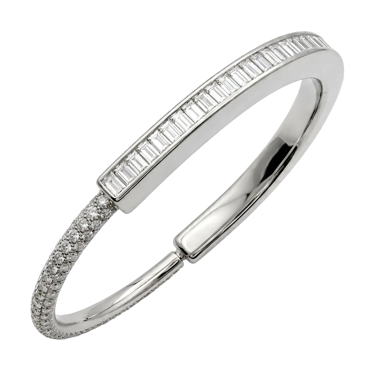 18K White Gold Baguette & Pavé Diamond Lock Bracelet