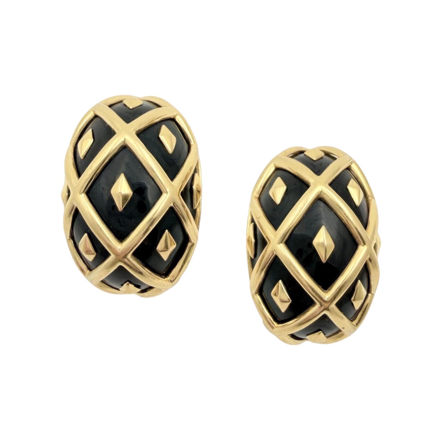 Schlumberger 18k Yellow Gold Black Enamel Croisillon Earrings