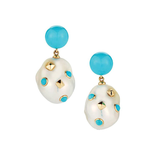 Trianon - 18k Gold Baroque Pearl Turquoise Lisbon Drop Earrings