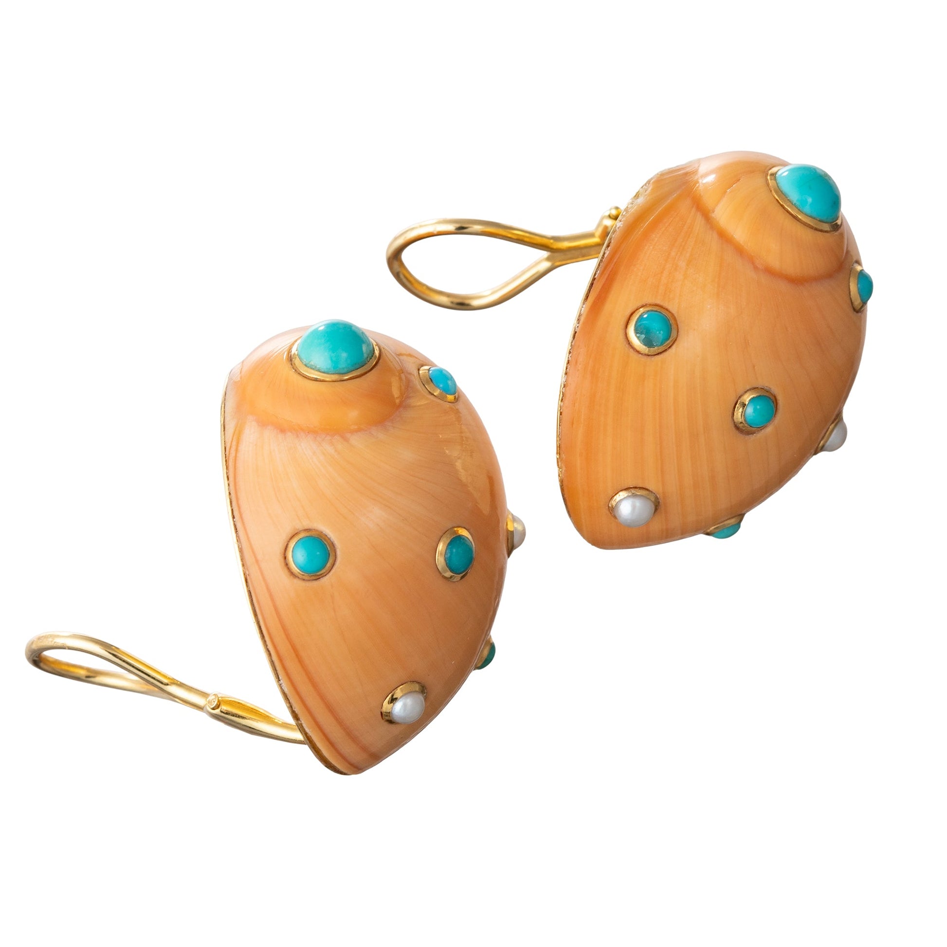 Trianon - 18k Yellow Gold Pearl Turquoise Shell Earrings