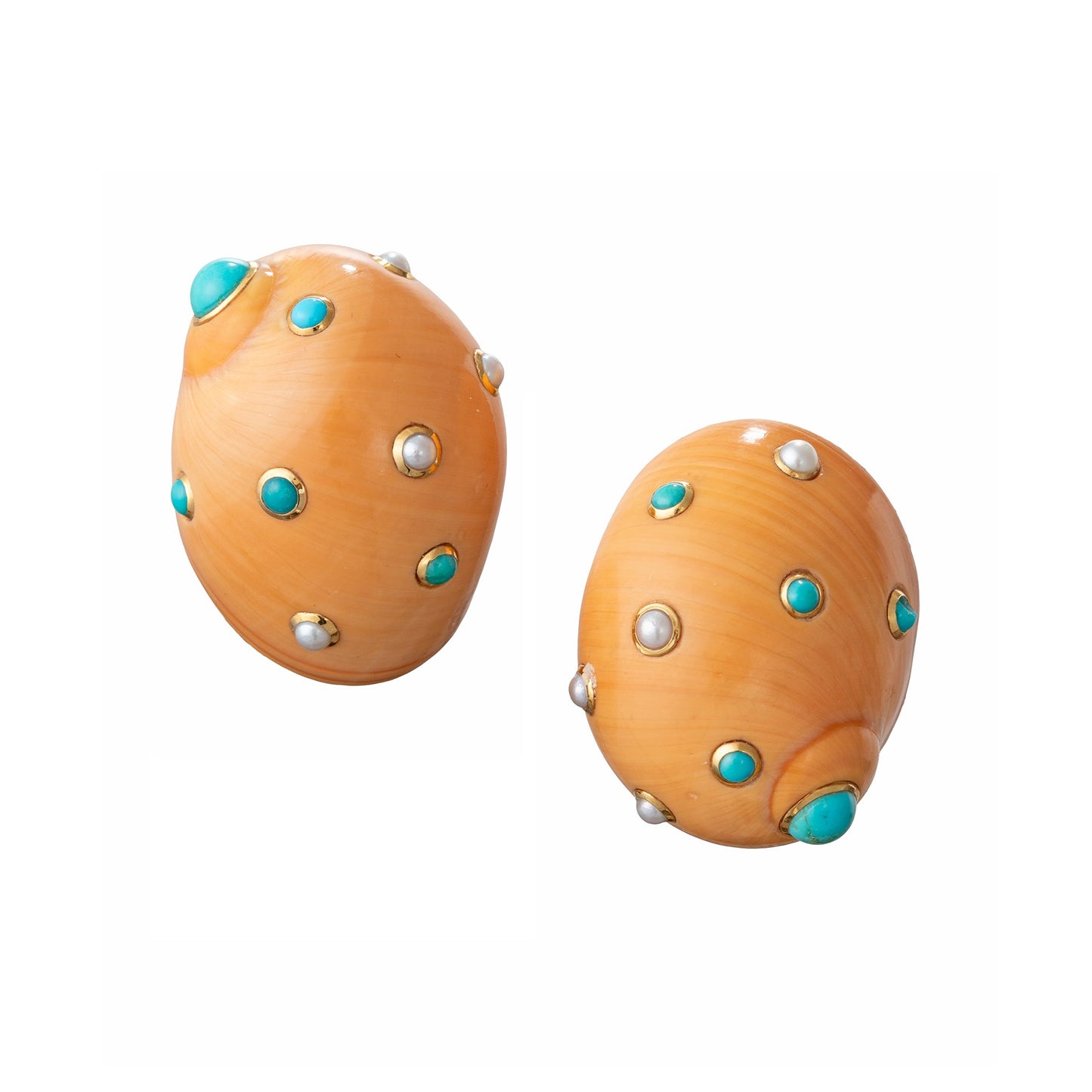 Trianon - 18k Yellow Gold Pearl Turquoise Shell Earrings