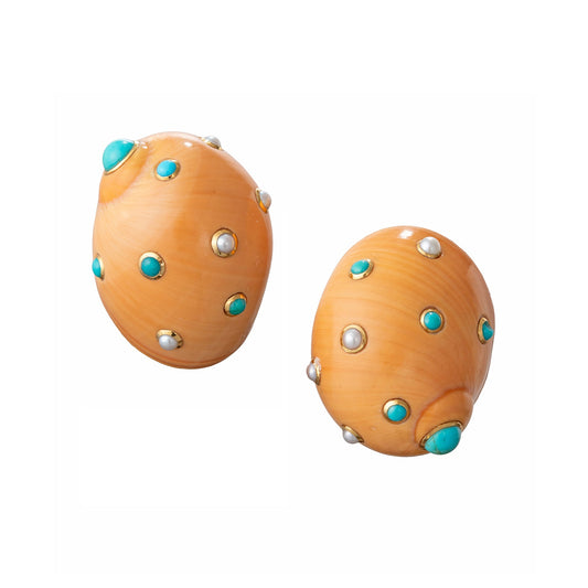 Trianon - 18k Yellow Gold Pearl Turquoise Shell Earrings