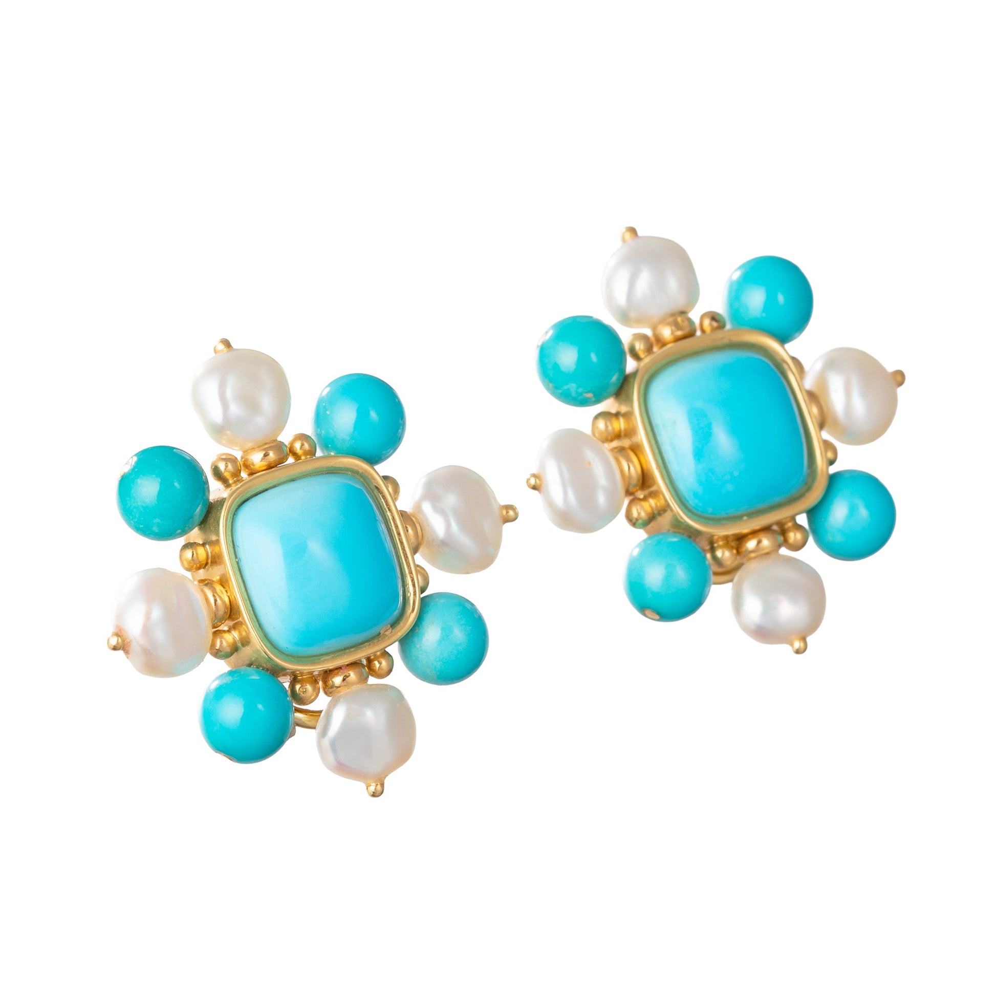 Trianon - 18k Yellow Gold Turquoise Pearl Earrings