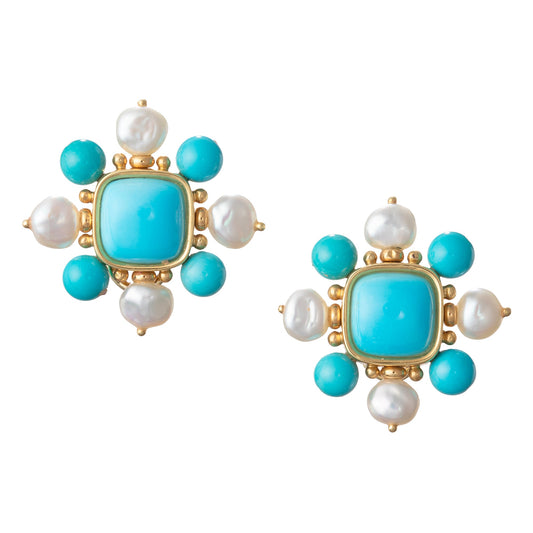 Trianon - 18k Yellow Gold Turquoise Pearl Earrings